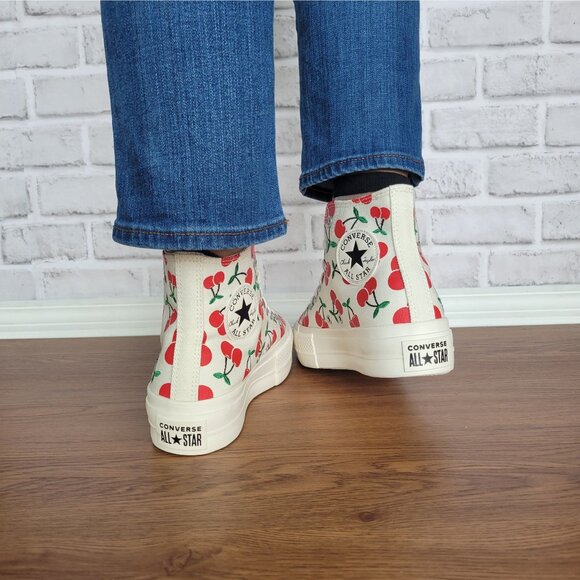⭐Converse Ctas Lift Platform Cherries 7.5 Womens Shoes Egret Red Sneaker A08096C - Picture 7 of 13